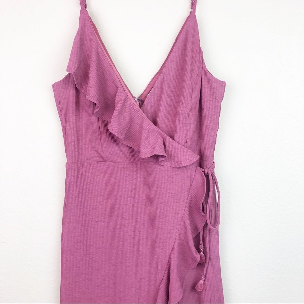 Pink Ruffled V Neck Wrap Mini Sexy Dress - Picture 2 of 8